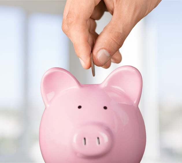 hand putting money in piggy bank